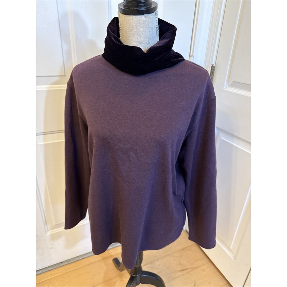 VELVET TURTLENECK SWEATSHIRT Coldwater Creek Dark Purple Size M Cotton Blend